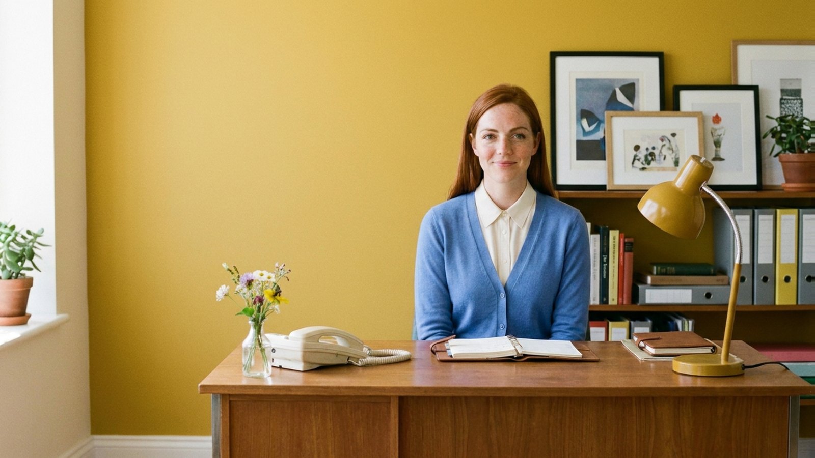 Ada at her desk, with the live chip in the corner